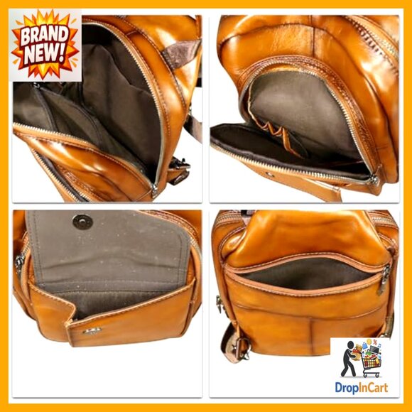 Genuine Leather Sling Backpack Retro Daypack Adjustable Crossbody Chest Bag main image 7